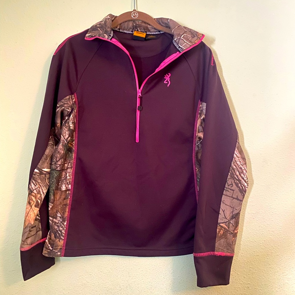 Woman’s Large Browning Purple/Camo Half Zip Sweatshirt